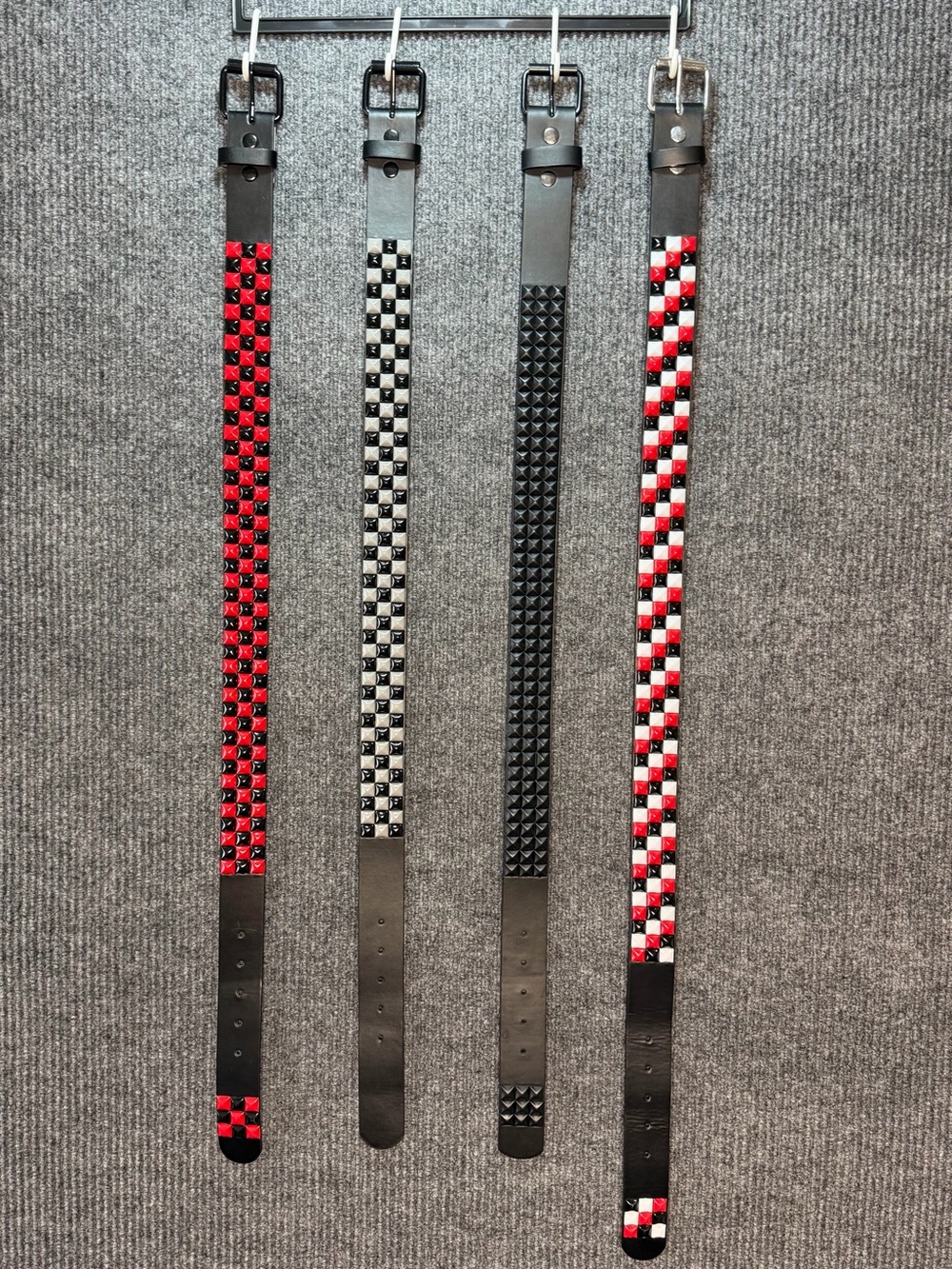 Hot Topic Red, Black & White Studded Checker Belts (Set of 4)